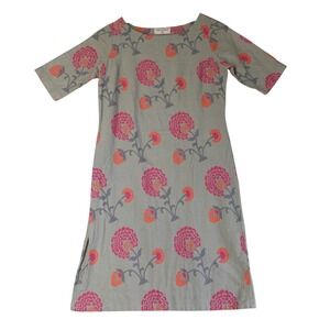 Vintage Bombay Paisley Dress Womens XS Gray Floral Cotton Linen Shift Boho Indie